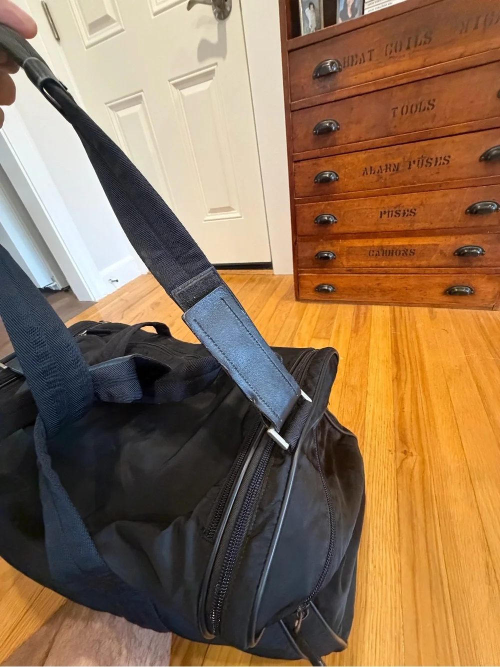 Prada Black Nylon Duffel Bag with Logo Plaque